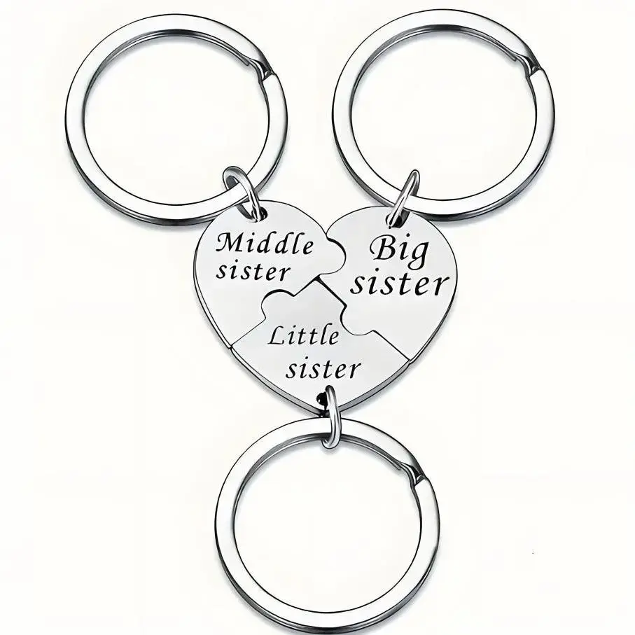 3PCS Sister Keychain Sister Gifts from Sisters Birthday Gifts from Sisters in Law Wedding Big Sisterr Gift for Girls Little Sisterr Matching Keychain Sibling Mothers Day Presents Christmas