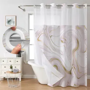 HD Digital Print Waffle Removable Shower Curtain, Quick Installation No Hooks, Double Layer Snap-In Liner, Stylish Bathroom Decor for Home Hotel Salon Dormitory