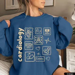 Cardiology Nurse T-Shirt OR Sweatshirt: Cardiac Doodle Icons, CVICU, CCU Rn, EKG Tech Sweater Cotton Crewneck