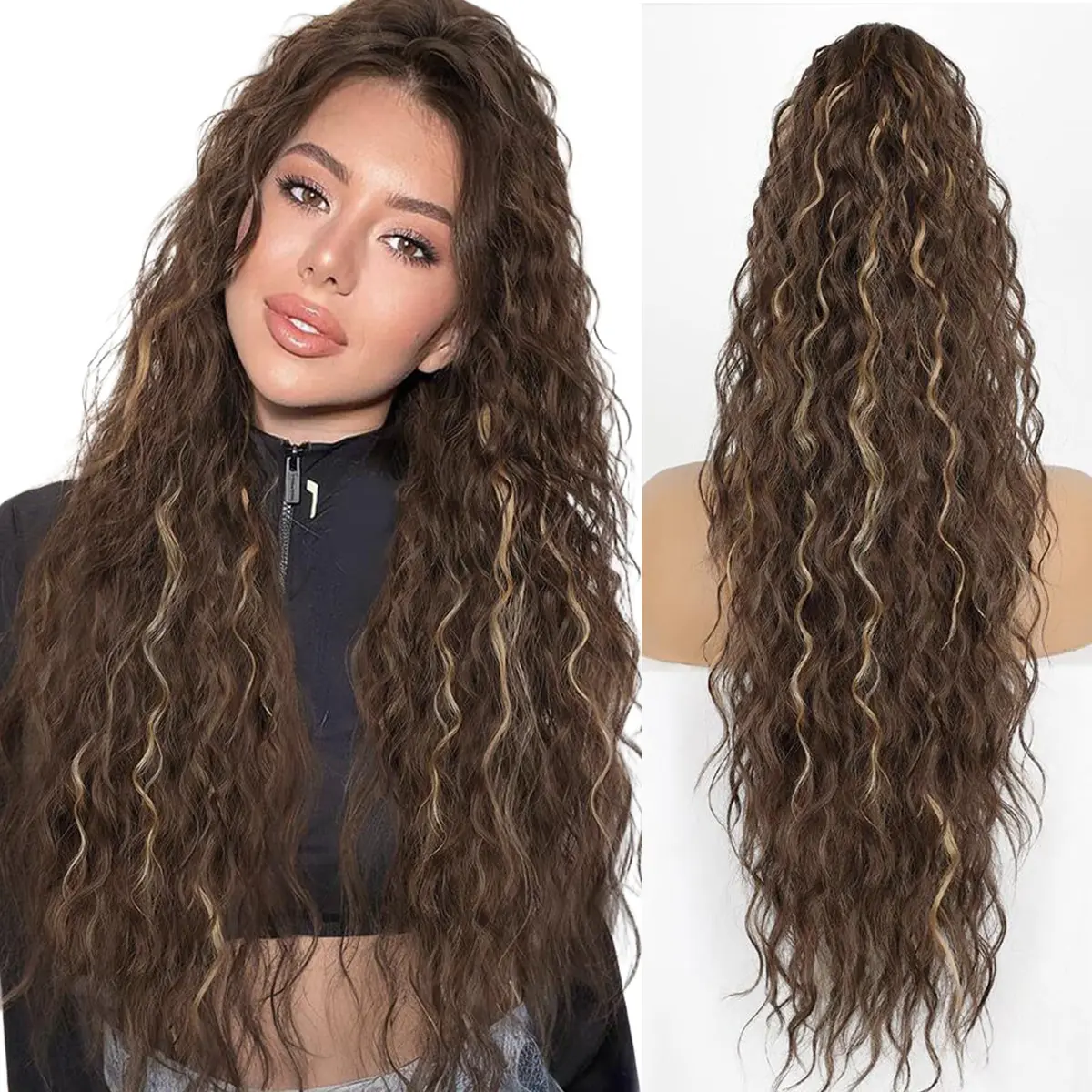 32-inch Extra-Long Clip-On Ponytail Hair Extension Synthetic Hairpiece Natural-Looking, Voluminous, Heat-Resistant Synthetic Ponytail Hairpiece Long Wavy Ponytail Hairstyle Synthetic Wig Versatile Synthetic Hairpiece for Daily Wear and Parties Synthetic H