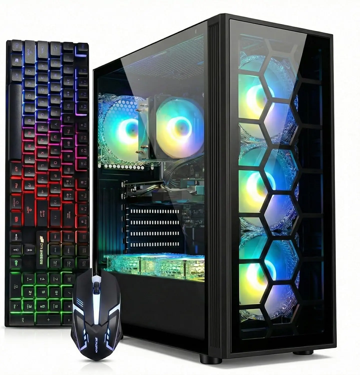 STGAubron Gaming PC Desktop Computer, GeForce RTX 3050 6G, Intel Core i7 up to 3.9G, 32G RAM, 1TB SSD, WiFi 6, BT 5.0, RGB Fan x6, Windows 11 Home