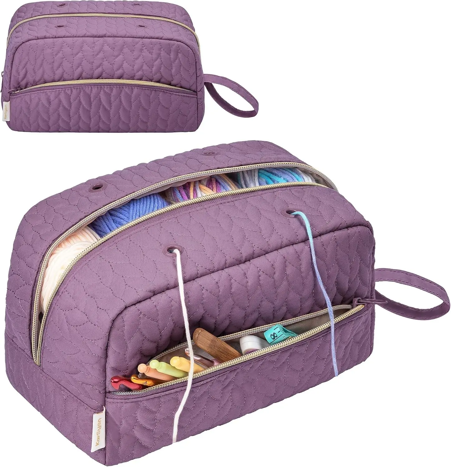 KarSyon Crochet Yarn Bag Knitting Bag Storage for Crocheting Accessories Crochet Hook Case Organizer Gift for Crochet Lovers (Purple) Gift