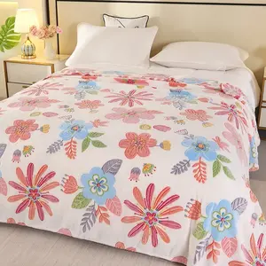 Flower Blossoms Pattern Floral Blanket Skin-friendly Soft Fluffy Print Throw Blanket Lightweight for Couch Bed Office Camping Travel