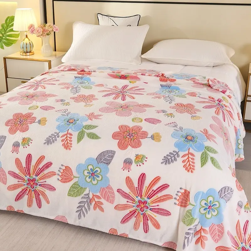 Flower Blossoms Pattern Floral Decorative Blanket Skin-friendly Soft Fluffy Print Throw Blanket Lightweight for Couch Bed Office Camping Travel