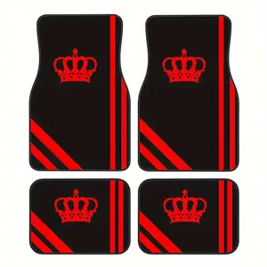 4pcs Universal Car Floor Mats, Thickened Print Crown Design, Fits Most Models, Tesla Mdy, Suv, Elegant Interior Decor, Halloween Christmas Gift, Car Accessory, Automotive Floor Mats