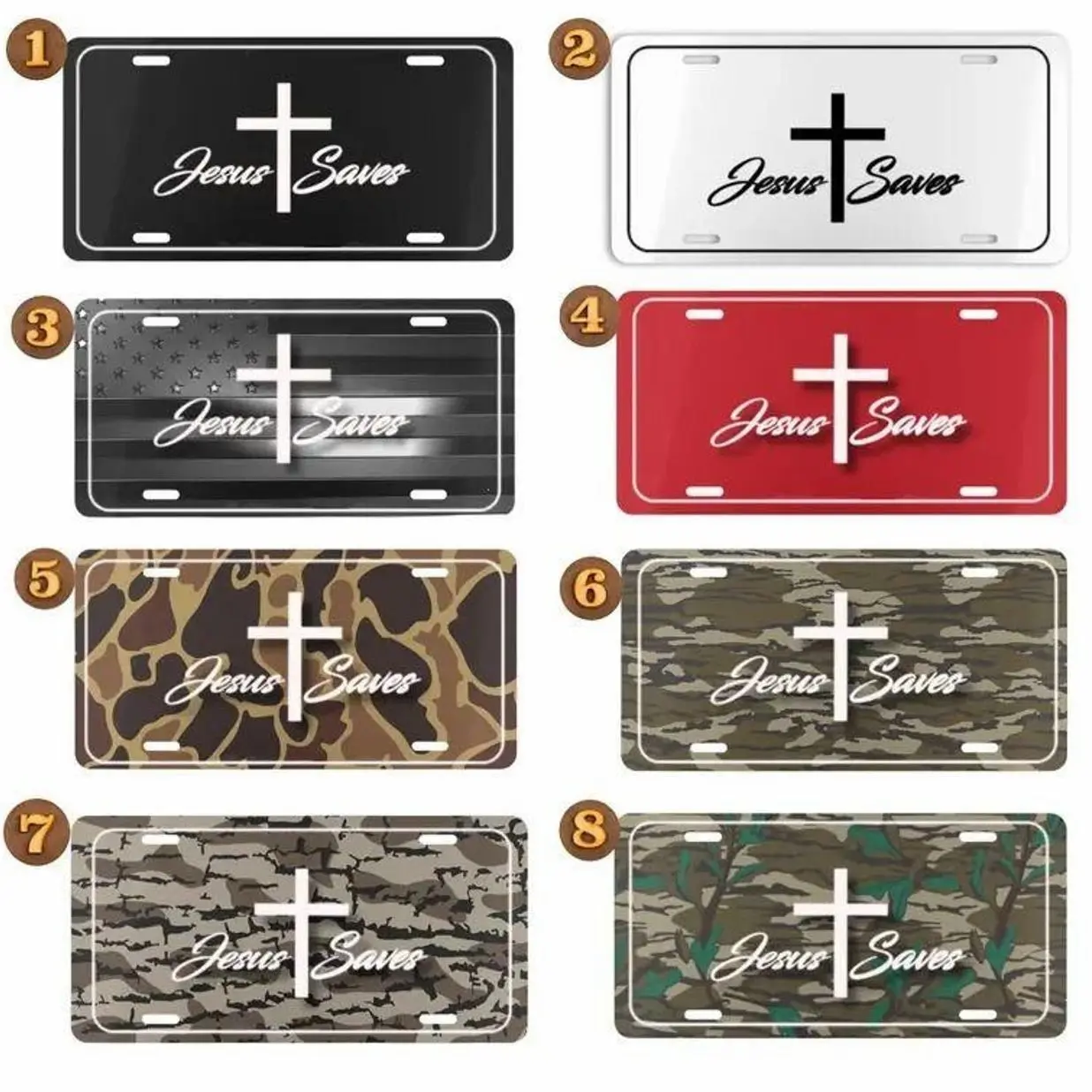 Jesus Saves Camo License Plate, 12" x 6" Aluminum Vanity Tag for US Vehicles, best gift, Old School Bottomland Camo, Duck Camo, Woodland Camo Vanity Plate