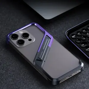 metallic Frame Phone Case with Invisible Holder, Shockproof Phone Protective Cover, Phone Accessories Compatible with iPhone 15 14 16 Pro Max, Casing