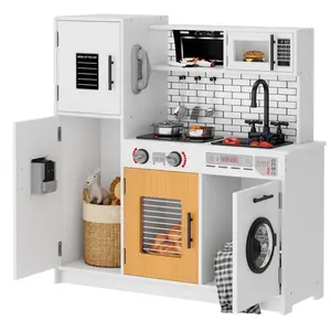 Best Choice Products Pretend Play Kitchen | Interactive Light & Sound, Eco-Friendly Safe Materials, Large Storage & Space-Saving Design