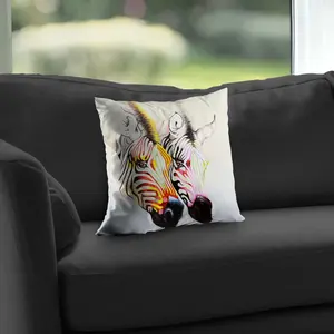 212 MAIN Unique African Poly Twill Throw Decorative Cushion, 14x14 in, Colorful Zebra Design, Textiles & Soft Furnishings Home Accessory