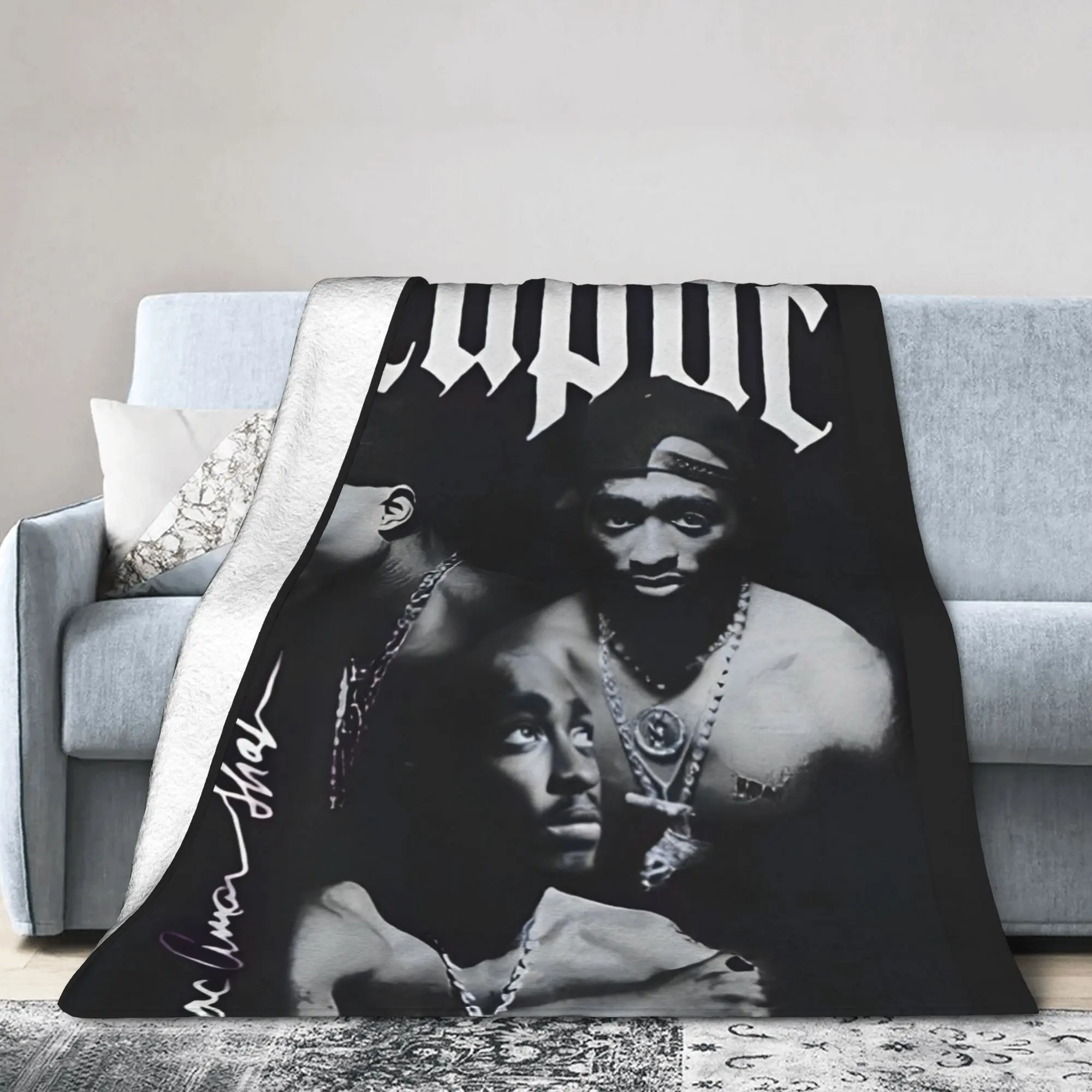 Tupac 2Pac Blanket Classic Rap Icon Artwork With Random Flannel Placement, Plush Cozy Throw For Bed Sofa Office Travel Camping, Perfect Hip-Hop Decor And Fan Gift Idea