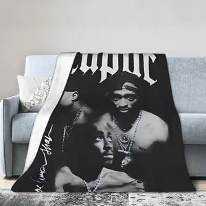 Tupac 2Pac Blanket Classic Rap Icon Artwork With Random Flannel Placement, Plush Cozy Throw For Bed Sofa Office Travel Camping, Perfect Hip-Hop Decor And Fan Gift Idea