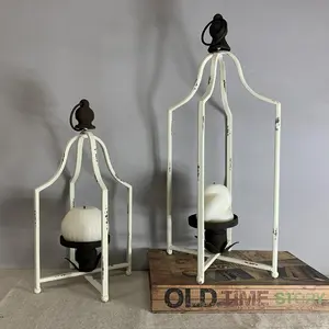 Large Tall Shabby Chic Lanterns Decorative Indoor Outdoor, Outside Gifts Front Porch Patio  Metal Candle Holders, Fireplace Table Floor Farmhouse Rustic Decor Set of 2