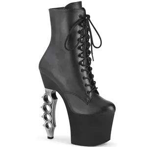 Women's Platform Lace Boot - 7-in Heel IRONGRIP-1020 Black PU Shoe
