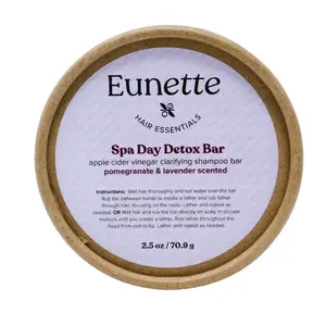 Eunette Spa Day Detox Bar - Zero Waste ACV Shampoo Bar Sulfate Free for Curly Hair & Dreadlocks Travel Friendly Residue Free Eliminates Hair Buildup Pomegranate Lavender Scented
