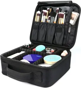 Travel Makeup Train Case Makeup Cosmetic Case Organizer Portable  Storage Bag with Adjustable Dividers for Cosmetics Makeup Brushes Toiletry Jewelry
