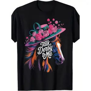 Women Talk Derby to Me Funny Horse Racing Lover T-Shirt Perfect for Derby Day Casual Summer Wear Vintage Style Retro Design Lightweight Cotton T-Shirt for Men and Women