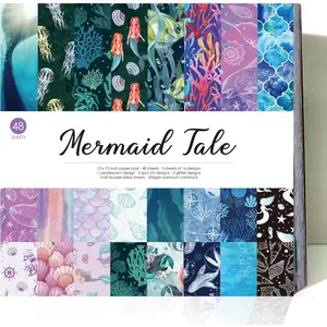 48 sheets 12x12 Scrapbooking Cardstock Decorative Paper Pack -  Sea - for Card Making Journaling Planner Origami Scrapbook Paper Scrapbook Materials Supplies
