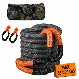 【DealsForYouDays】(1.26In x 30ft) 55000lbs High Tenacity Kinetic Recovery Tow Rope, Heavy Duty Stretch Nylon Snatch Strap with 2pcs Soft Shackles for Trucks, SUVs, High Tenacity Ropes