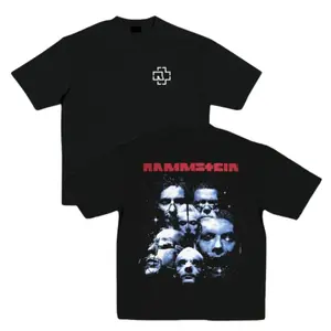 Rammstein Multi-Face Vintage Graphic Tee Industrial Metal Collage Shirt Tour Inspired Oversized Black Shirt Music Fan Tee Men's Tops - Men's T-Shirts