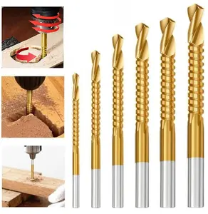 Titanium-Plated High-Speed Steel Drill Bits Set Metalworking & Wood Drilling Sharp Serrated Design Anti-Rust Coating, 3-8mm Serrated Side Cutting Drill Bit Woodworking Tools for Plastic Metal Wood Hole