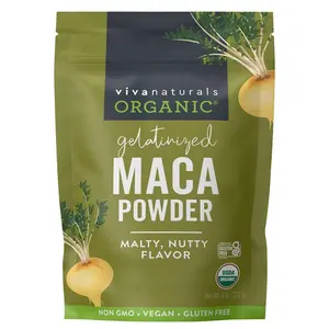 Viva Naturals Organic Maca Powder, Gelatinized, 8 oz – Vegan, USDA Organic, Gluten-Free, Non-GMO Peruvian Superfood in Resealable Bag