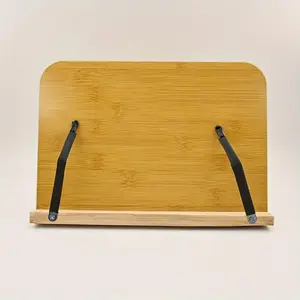 Wooden Book Stand, 1 Count Adjustable Book Holder Tray, Book Organizer & Page Paper Clips, Portable Stable Bookstand for Home Office Desk School, Office Desk Accessories