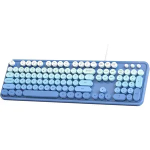 Wired Retro Keyboard, 104  Full-Sized Typewriter Keyboards, Office Keyboard with Number Pad, Foldable Stands for Windows, PC, Laptop, Desktop (Blue Gradient)