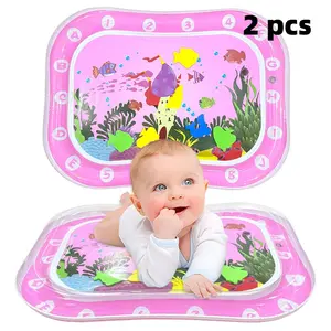 2pcs Dolphin Theme Inflatable Baby Water Mats, Soft Leak-Proof Material, Cartoon Sea Creatures, Safe Play Toy for Infants, Nursery Development Mat