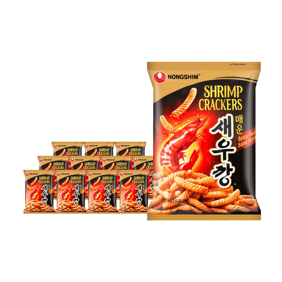 NONGSHIM Shrimp Cracker Spicy Flavor 75g (20 Packs) - Jennie's Favorite Korean Snack, Crispy & Delicious