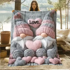 2D Gnomes with Hearts Portable Blanket - Lightweight Throw for Sofa, Bed, Travel & Camping - Soft Warm Digital Print , All-Season Cozy Blanket with Playful-Valentine's Day gifts