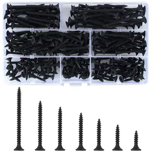 Drywall wood screw combination set, M3.5 black carbon steel screw flat head self-tapping screws various sizes boxed cross countersunk self-tapping screws, fiber nail wood metal screws