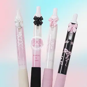 4Pcs black and white butterfly push pen, high-value neutral pen, specialty pen, Writing Pen, Aesthetic Pens, three-dimensional bow design, sponge handle comfortable grip, suitable for student exam questions, office notes, back-to-school gifts