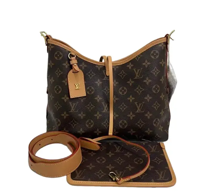 Pre-owned Louis Vuitton leather Crossbody Bags Small Carryall Brown Monogram Coated Canvas Hobo Crossbody Bag With Natural Cowhide Trim & Gold Hardware For Women