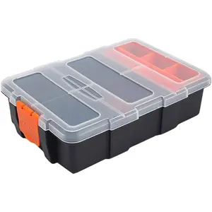 Small Tool  Box, Plastic Tool Storage Case,  Hardware Organizer with Removable Dividers, Small Toolbox for Nails, Screws, Nuts and , 10-Compartment