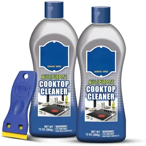 Cooktop Cleaner (2 x13 oz) + Scraper - Multipurpose Liquid Stovetop Cleanser, Safe for Use  Glass & Ceramic Cooking Surfaces, Copper, Brass, Chrome, Stainless Steel & Porcelain