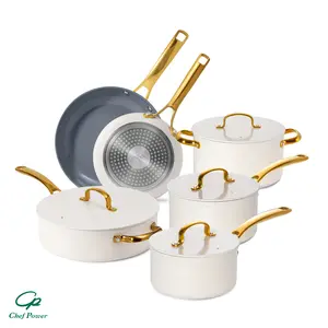 Chef Power Ceramic Nonstick 10-Piece Cookware Set Ultility Golden Healthy Non Toxic Induction Compatible