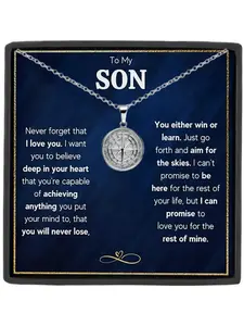 To My Son Compass Stainless Steel Pendant Necklace, Graduation Gift for Son, Birthday & Christmas Gifts, Meaningful Card Included