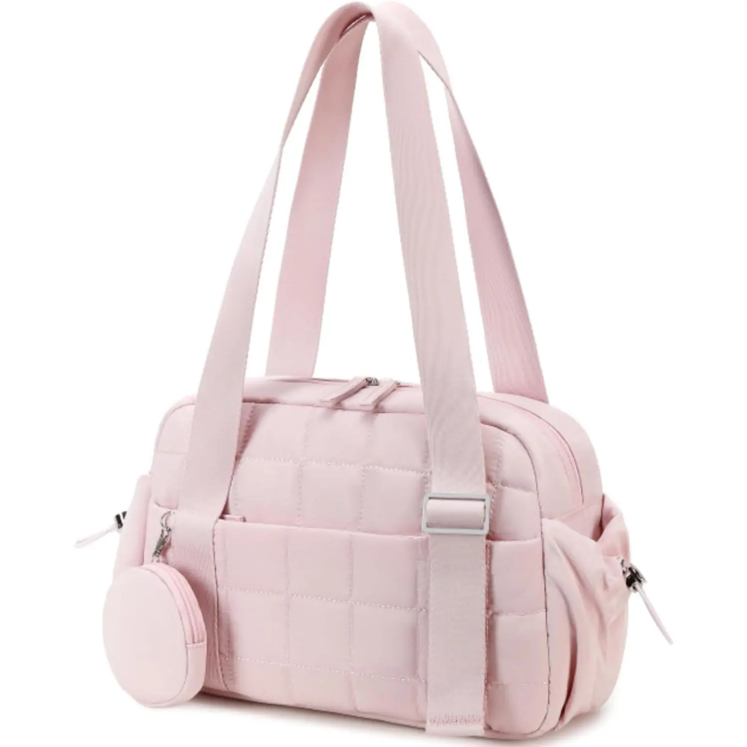 Mini Gym Bag for Women, Small Gym Tote Bag Puffy Quilted Sports Duffel Bag with Wet Compartment and Coin Purse Duffel Bags Dance Workout Bag
