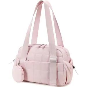 Mini Gym Bag for Women, Small Gym Tote Bag Puffy Quilted Sports Duffel Bag with Wet Compartment and Coin Purse Duffel Bags Dance Yoga Workout Bag