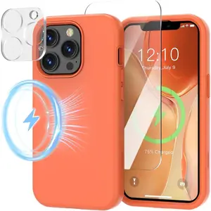 iPhone 13 Pro Max Case - Orange 3 Layer Case with Military Grade Drop Protection, Compatible with MagSafe, Full Body Rugged Protection - Protector
