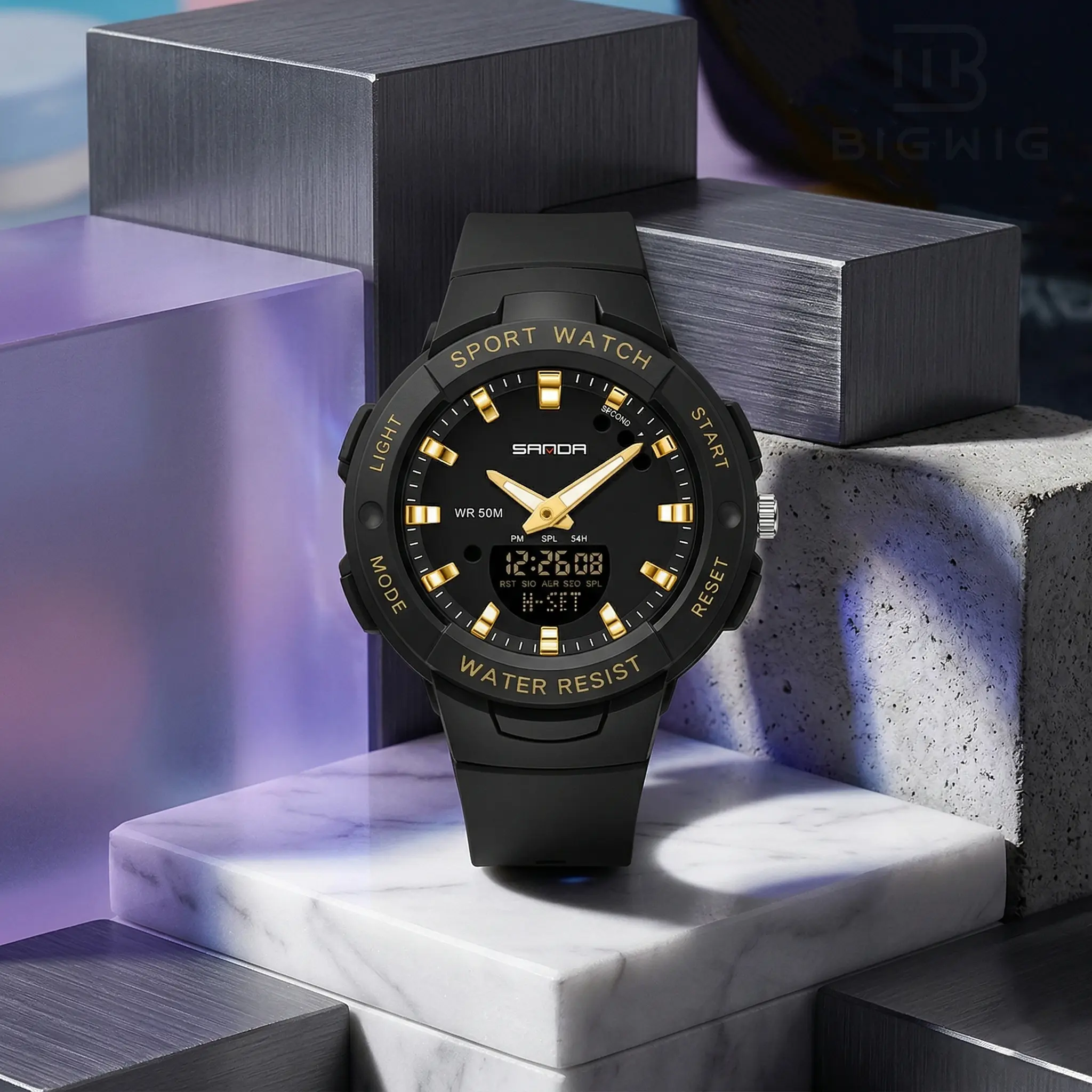 Women's Aesthetic Sport Watch - Waterproof Dual Time Digital Analog Watch with Pastel Resin Band, Alarm & Stopwatch