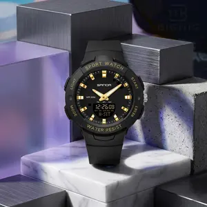 Women's Aesthetic Sport Watch - Waterproof Dual Time Digital Analog Watch with Pastel Resin Band, Alarm & Stopwatch