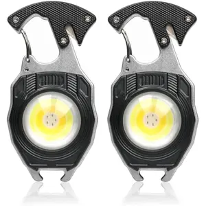 Carabiner Flashlight Tool - 2pc Keychain Flashlight Cob Keychain Work Light 7 Light Modes 1600Lumen Rechargeable Flashlights Pocket Mini Flashlight Bottle Opener Keychain Black