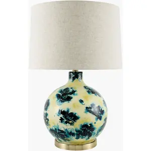 Cool Deep Teal Traditional Table Lamp with linen details for bedside or console tables