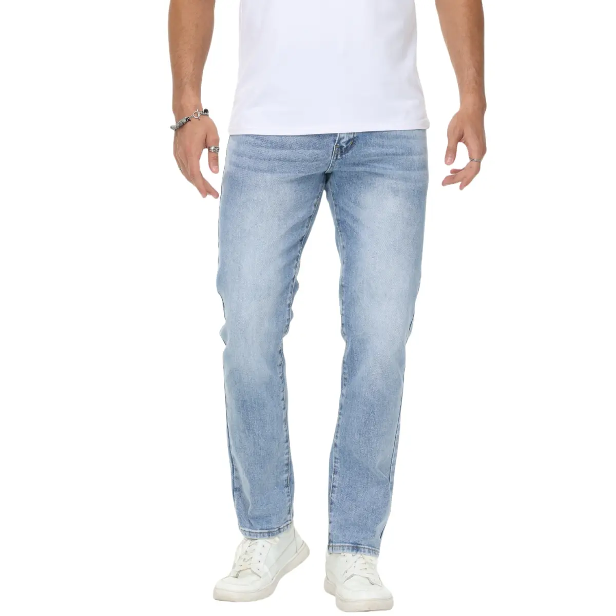 MZNBURAM Menswear Men's Stretch Basic Regular Jeans - Cotton, Comfort Flex Waist, Straight-Leg Denim Pants with Pocket