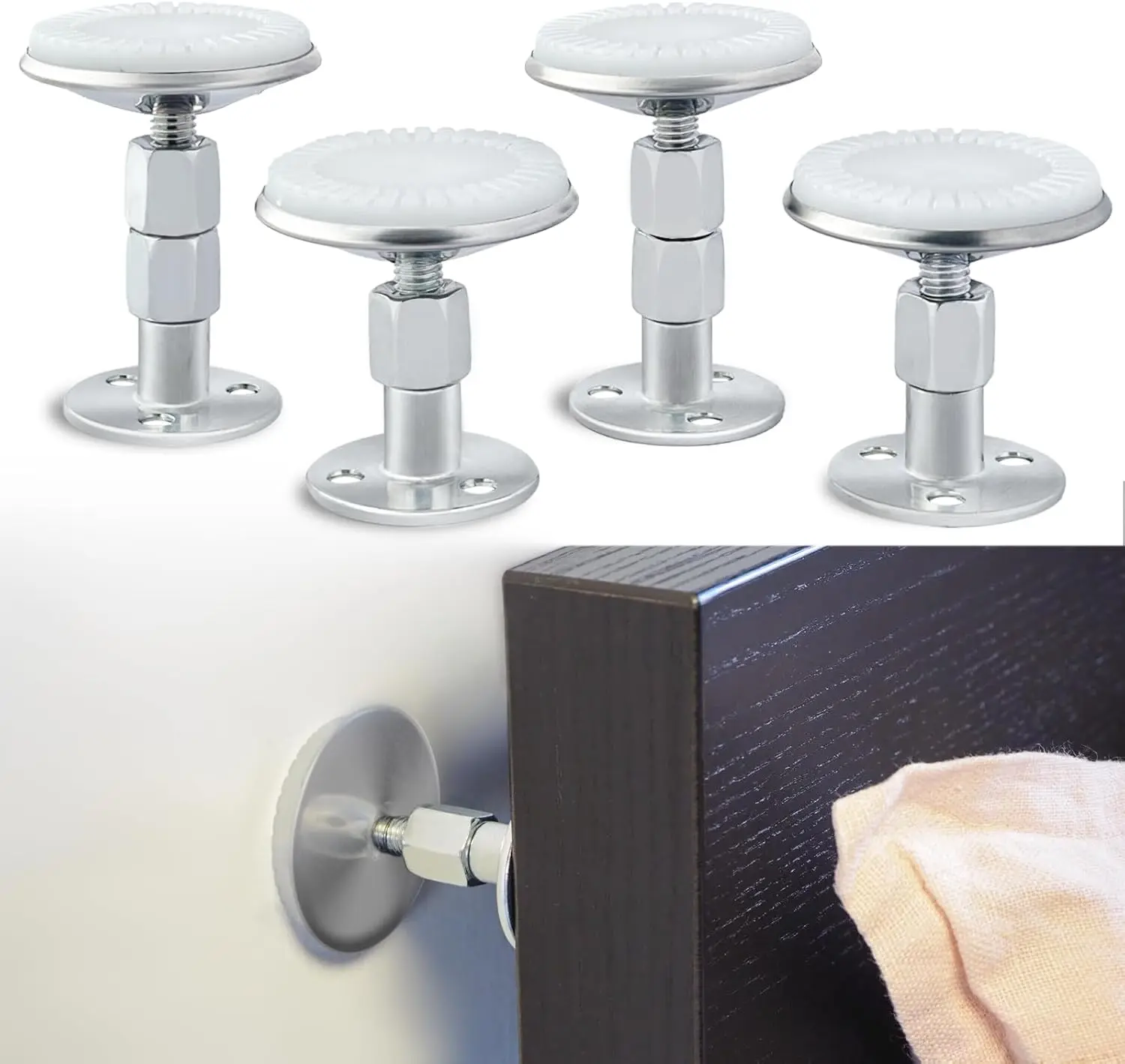 4 count Upgraded Headboard Stoppers for Wall, Adjustable Bed Noise Stopper with Wall Protection, Bed Stoppers for Headboard for Bed Frame, Sofa, Cabinet, Easy to Install (1.3in-3.4in)