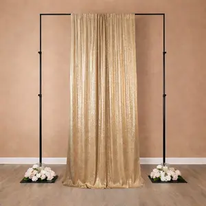 Gold Sequin Backdrop Curtain with Rod Pocket – Shimmering Event Drape Panel for Photo Booths & Displays, 5ft x 12ft