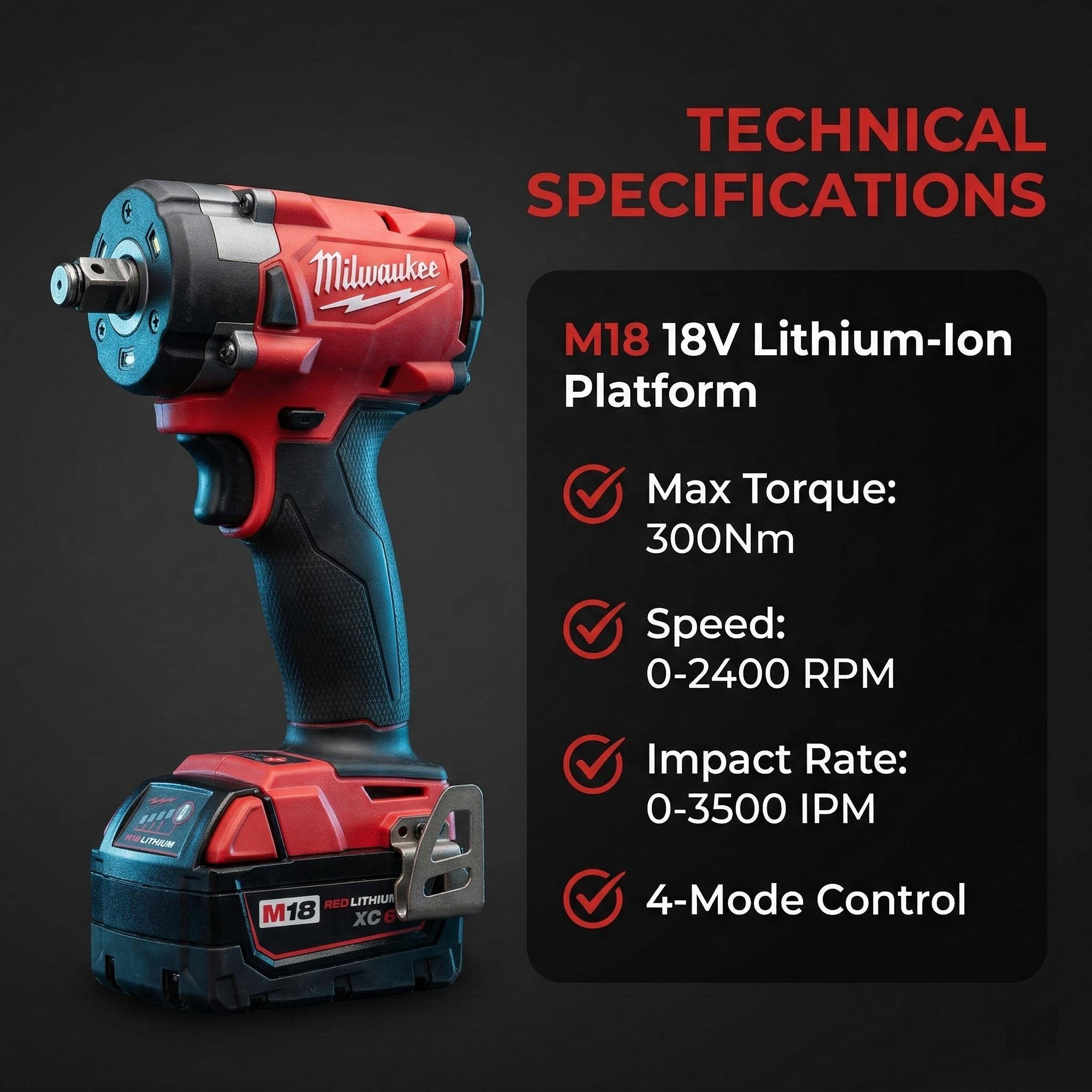 Milwaukee M18 FIW212 1/2 Inch Impact Wrench With Battery Charger Automotive Tools For Mechanics Adjustable Speed High Torque
