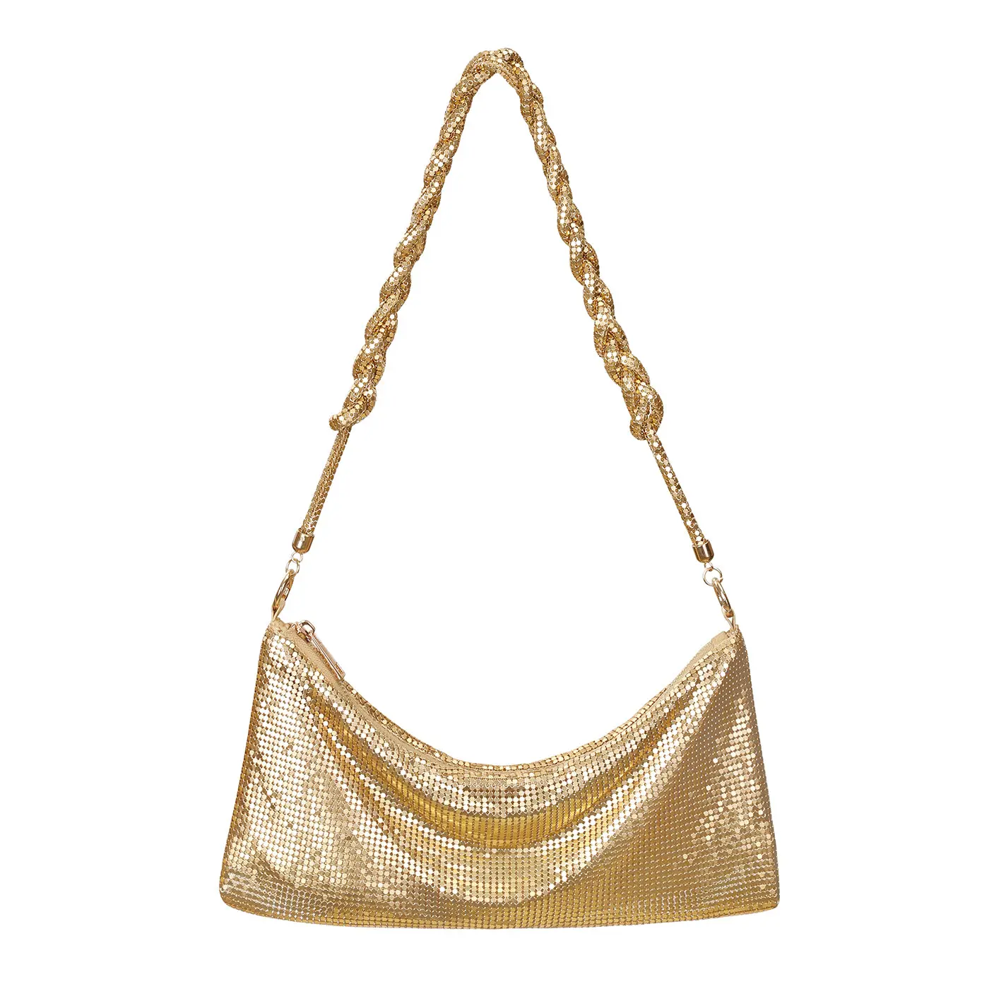 HDE Women's Metallic Mesh Gold Chain Handbag - Aesthetic Elegant Shoulder Bag, Fashion Bag with Side Cash Pocket for Evening Purses, Aesthetic Shoulder Handbag, Fashion Chain Bag
