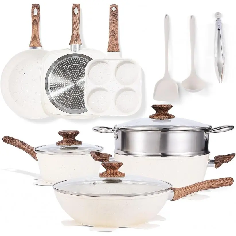 Kitchen Cookware Set, 12 Piece Nonstick Pots and Pans with Detachable Handle, Induction Compatible, Oven & Dishwasher Safe, Black, Kitchen Cookware Sets, Cooking Pots Sets